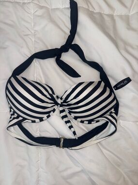 Adore Me Black & White Striped Halter Bikini Top